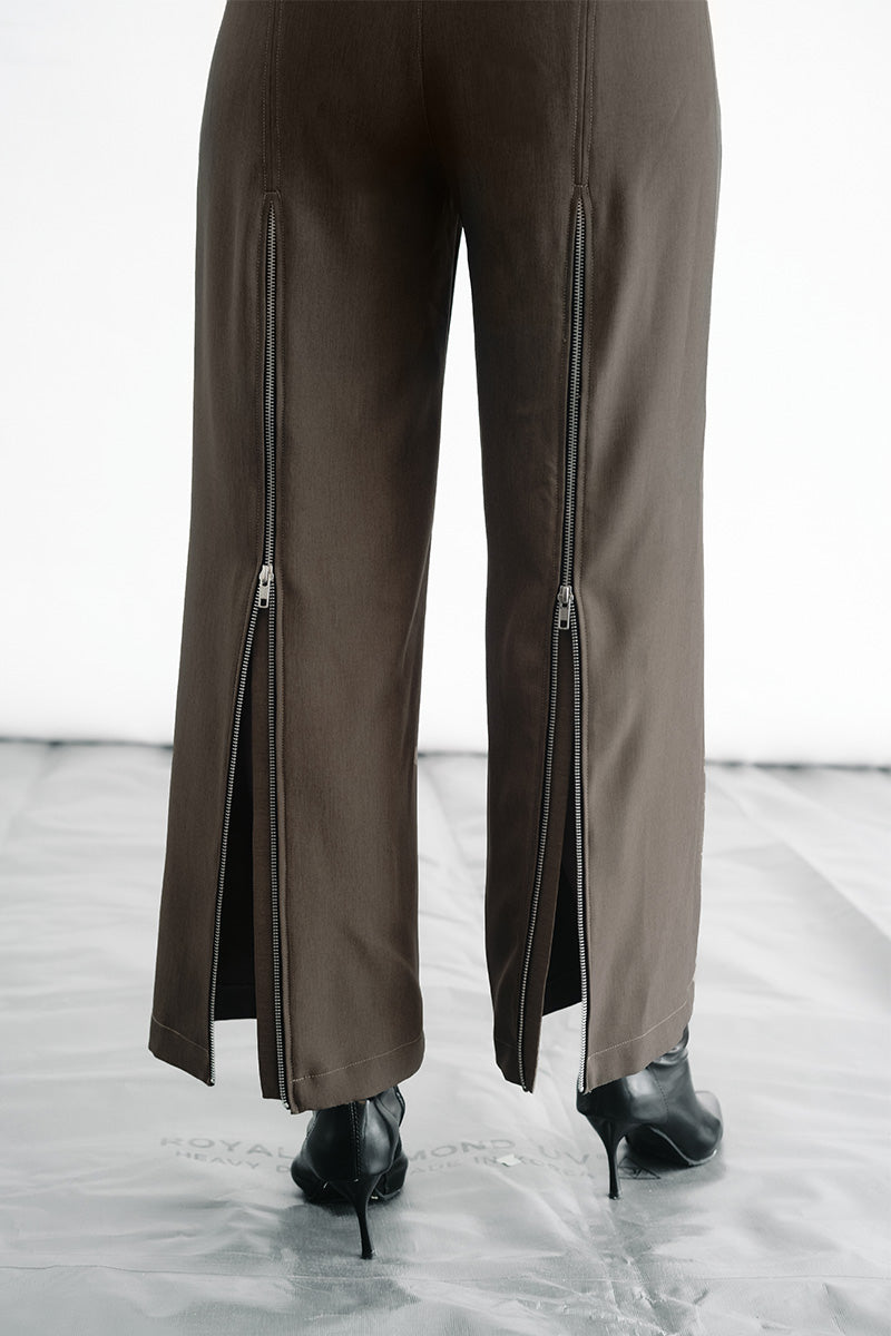 Zipper Back Pants In Dark Khaki