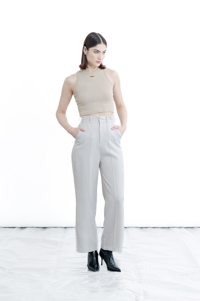 Zipper Back Pants In Light Grey