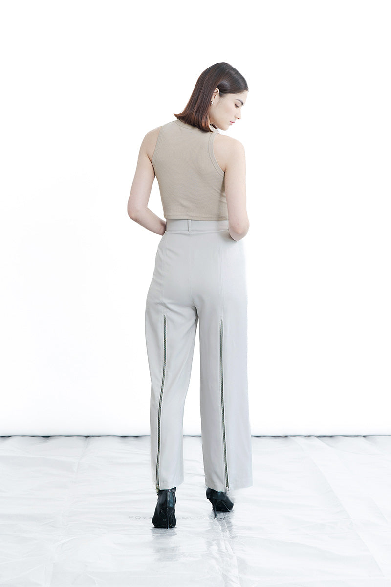 Zipper Back Pants In Light Grey