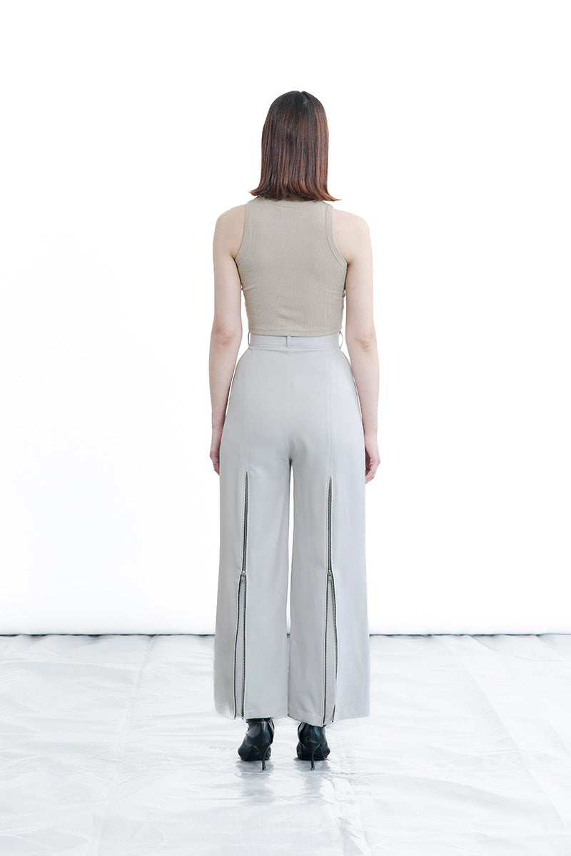 Zipper Back Pants In Light Grey