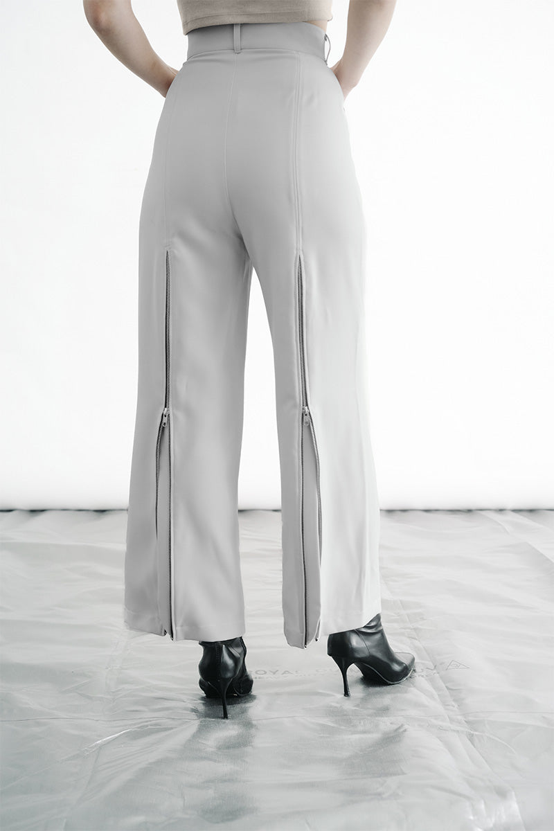 Zipper Back Pants In Light Grey