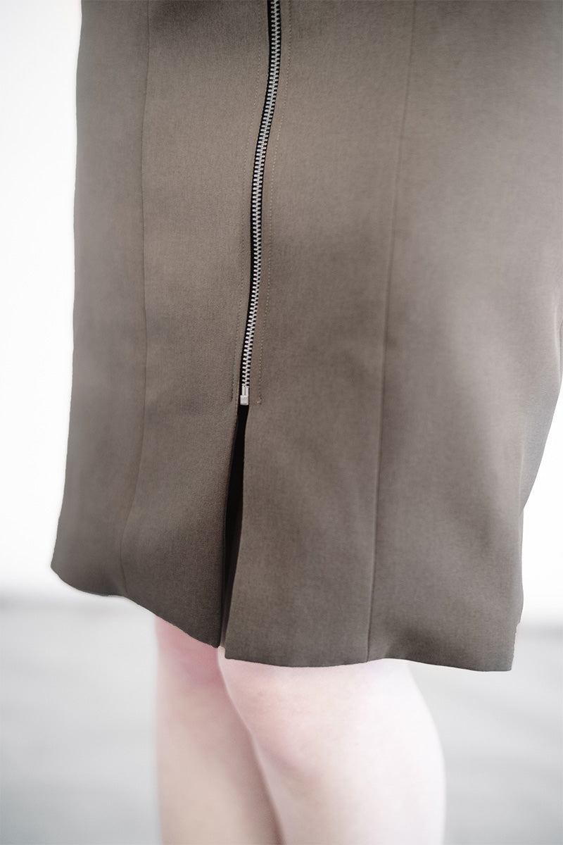 Zipper Fitted Dress In Dark Khaki