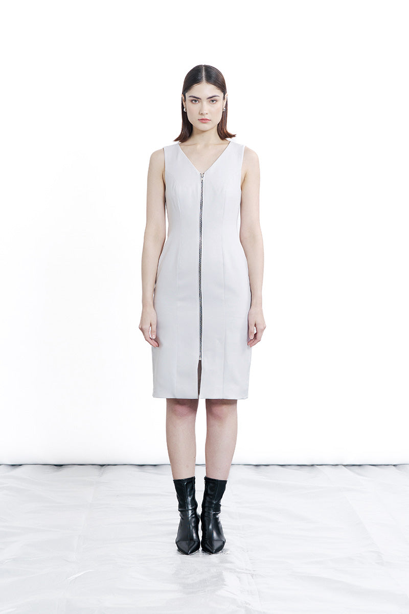 Zipper Fitted Dress In Light Grey