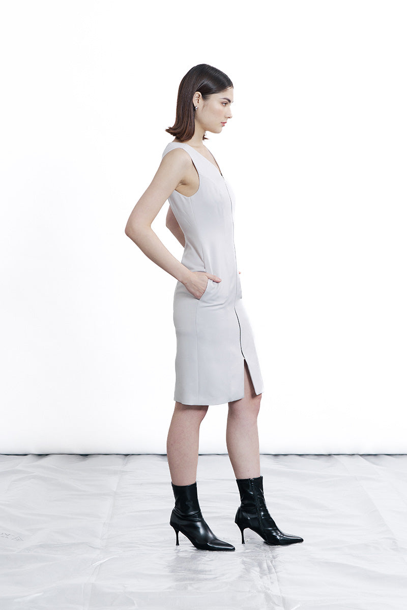 Zipper Fitted Dress In Light Grey