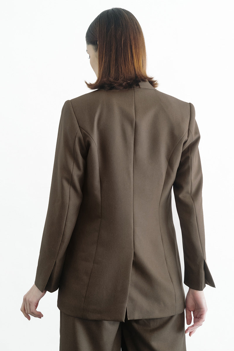 Zipper Oversized Blazer In Dark Khaki