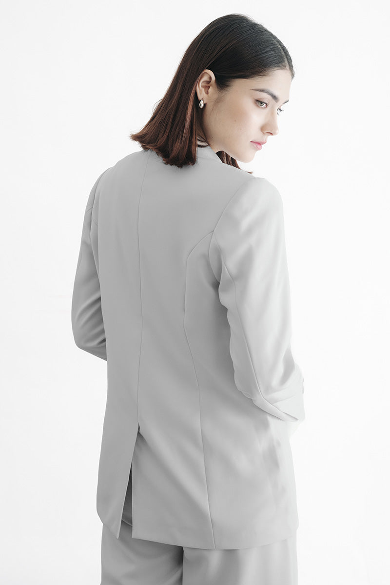 Zipper Oversized Blazer In Light Grey