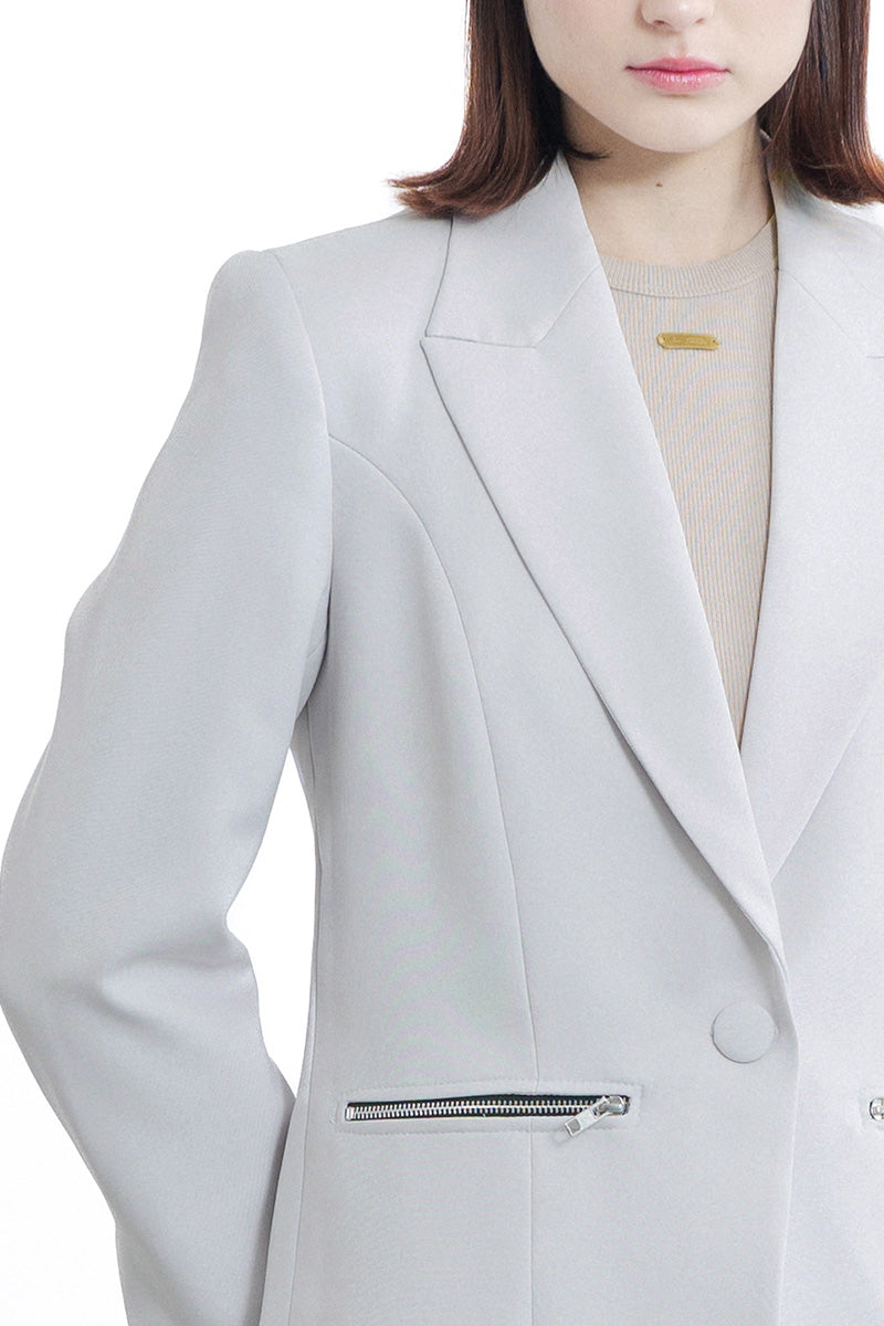 Zipper Oversized Blazer In Light Grey