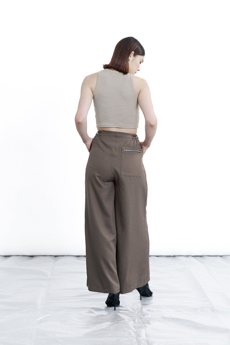 Zipper Pleated Pants In Dark Khaki