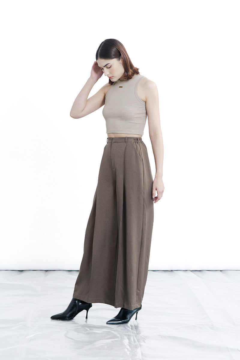 Zipper Pleated Pants In Dark Khaki