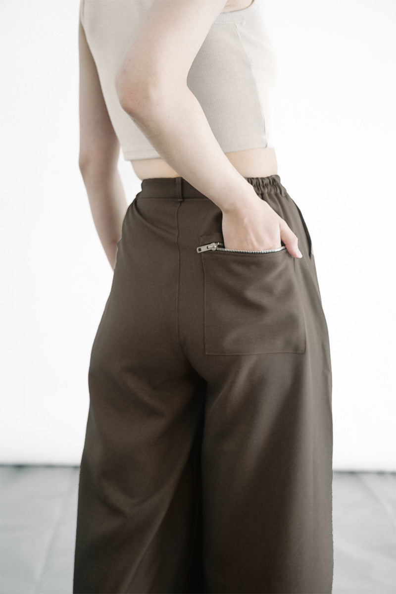 Zipper Pleated Pants In Dark Khaki