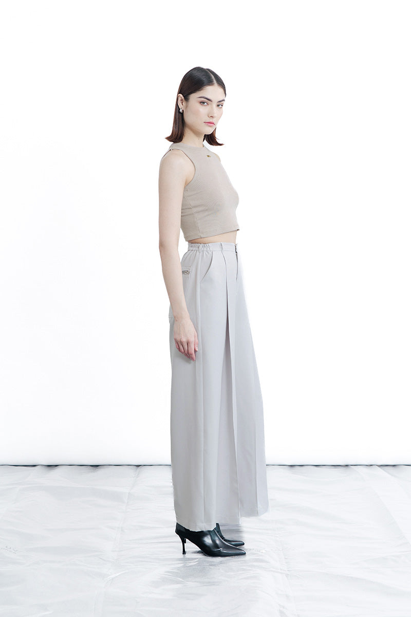 Zipper Pleated Pants In Light Grey