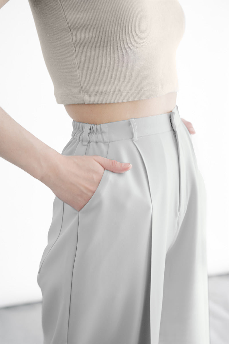 Zipper Pleated Pants In Light Grey