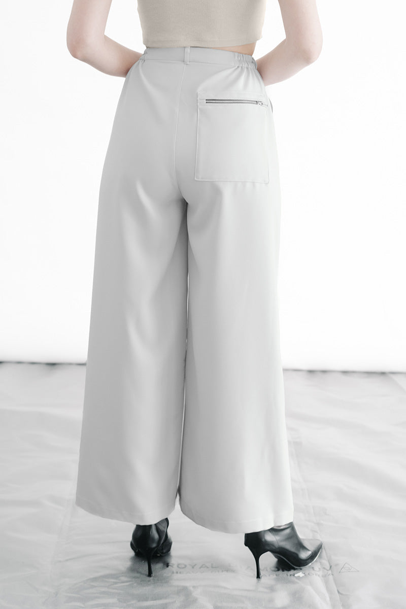 Zipper Pleated Pants In Light Grey