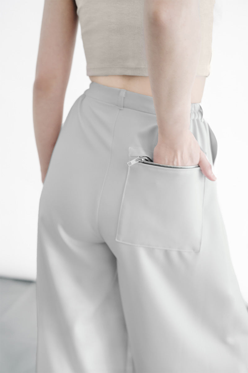 Zipper Pleated Pants In Light Grey