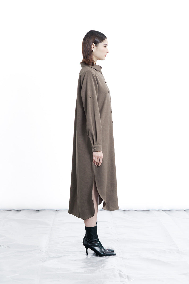 Zipper Shirt Dress In Dark Khaki