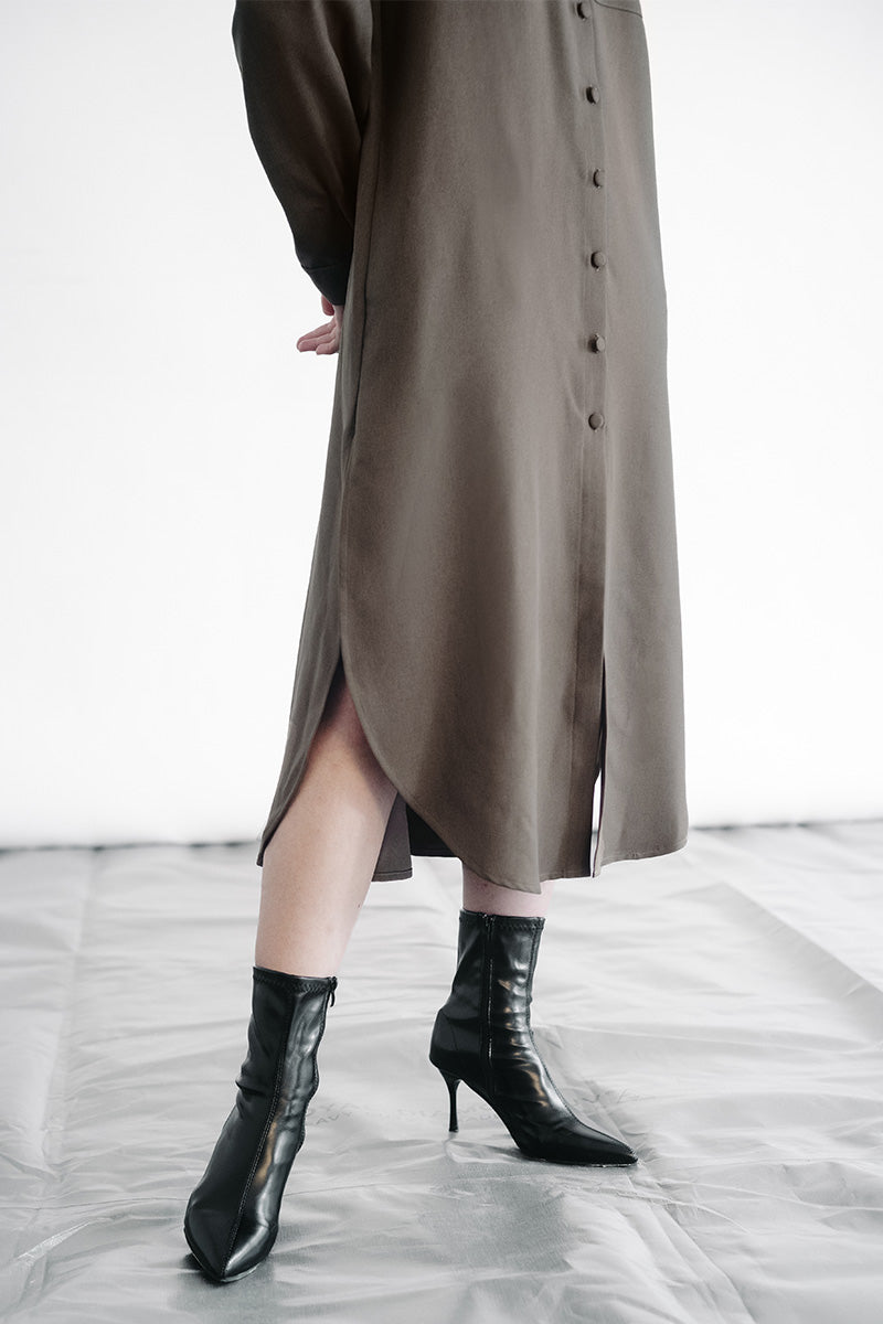 Zipper Shirt Dress In Dark Khaki