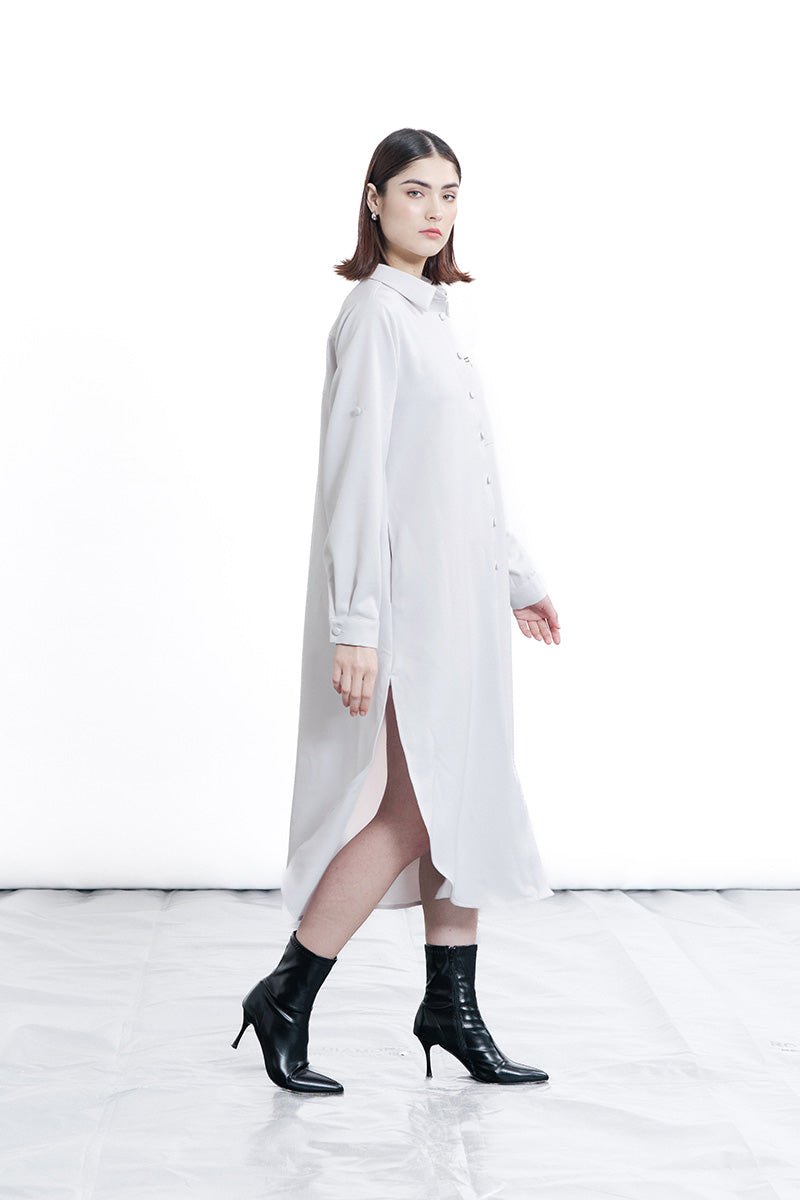 Zipper Shirt Dress In Light Grey