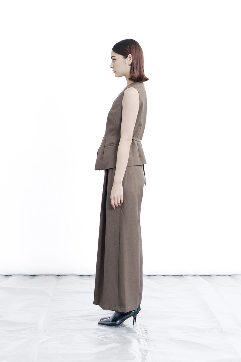 Zipper Vest In Dark Khaki