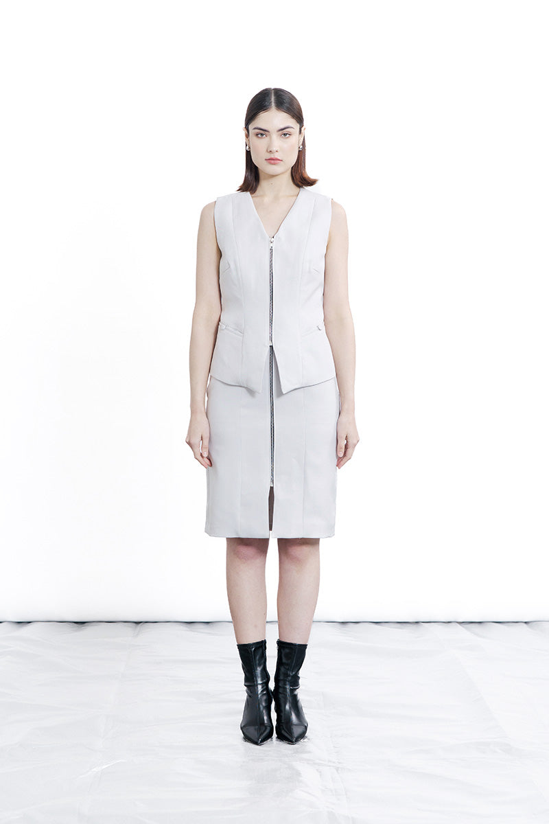 Zipper Vest In Light Grey