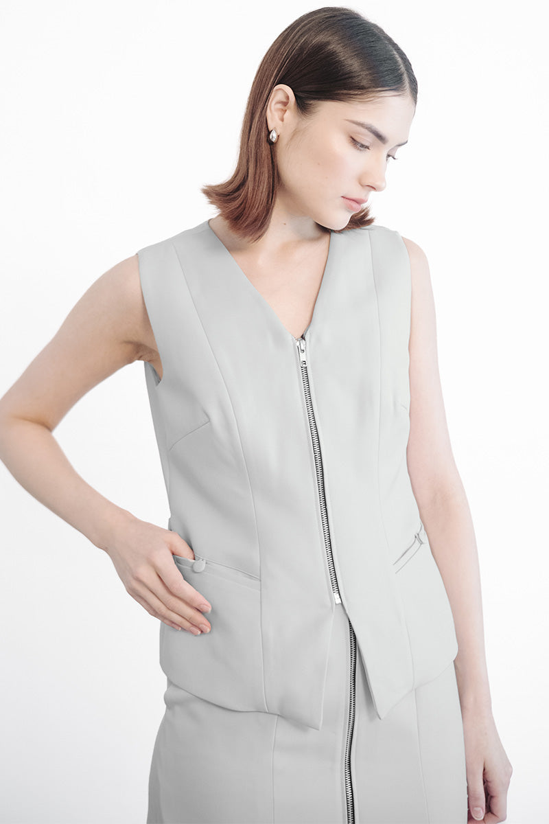 Zipper Vest In Light Grey