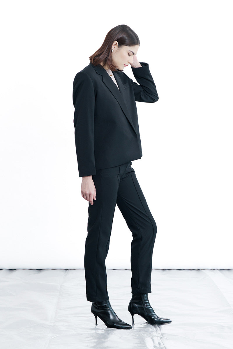 Zipper Back Blazer In Black