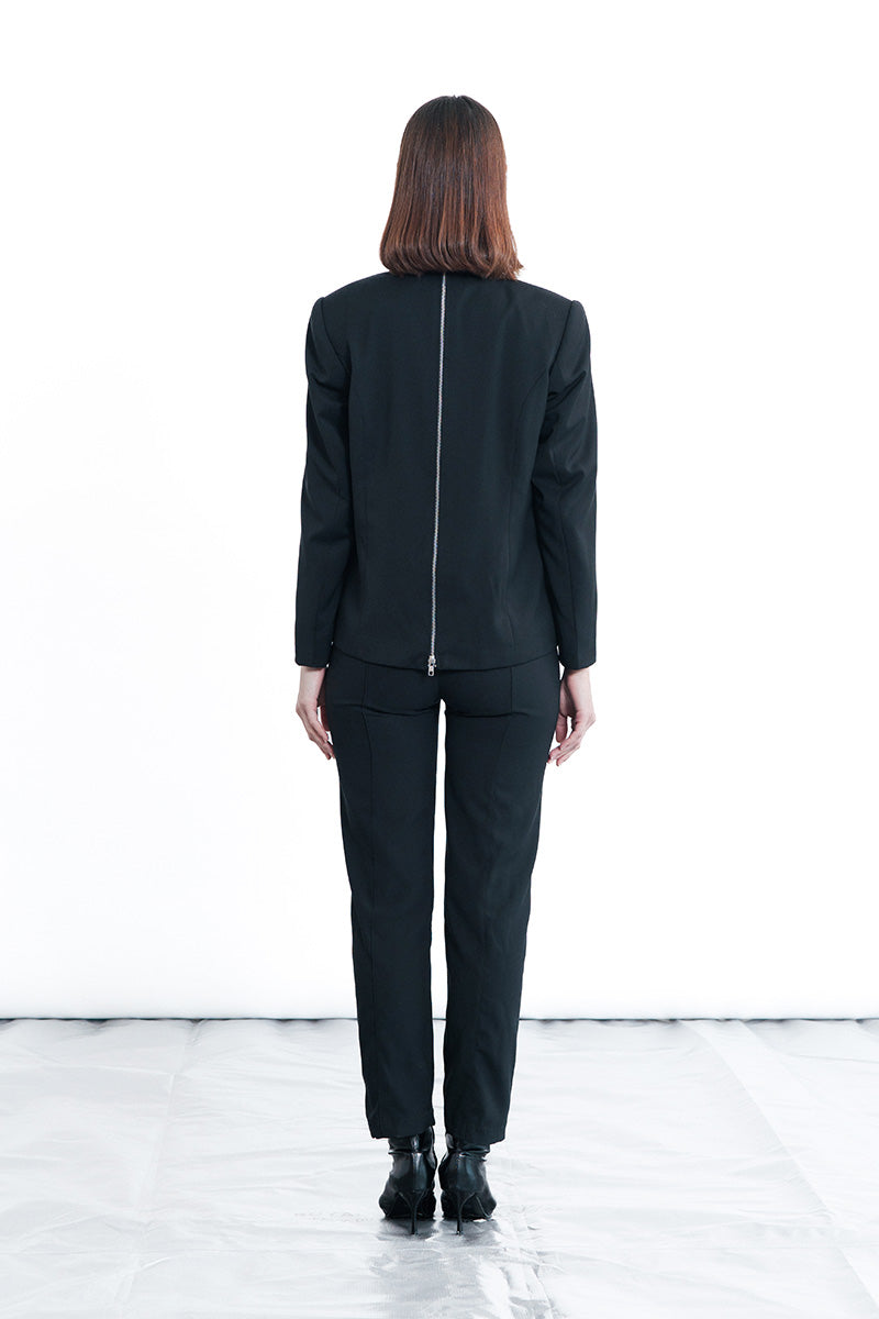 Zipper Back Blazer In Black
