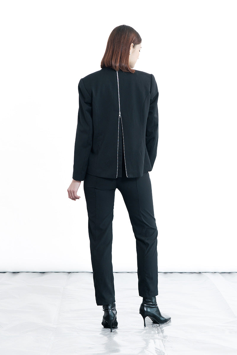 Zipper Back Blazer In Black