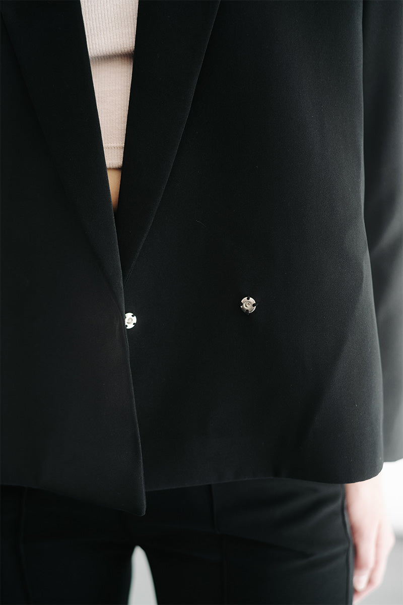 Zipper Back Blazer In Black