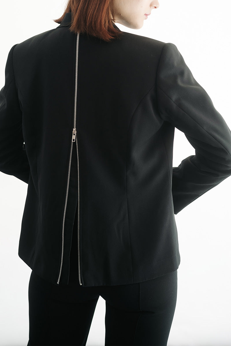 Zipper Back Blazer In Black