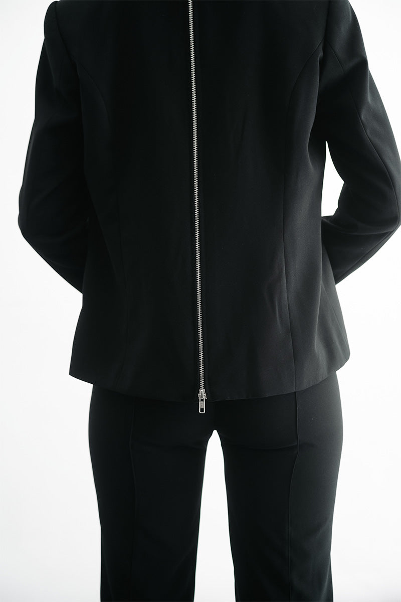Zipper Back Blazer In Black