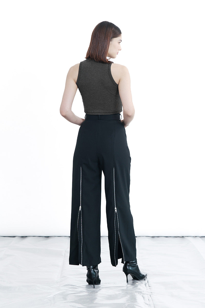 Zipper Back Pants In Black