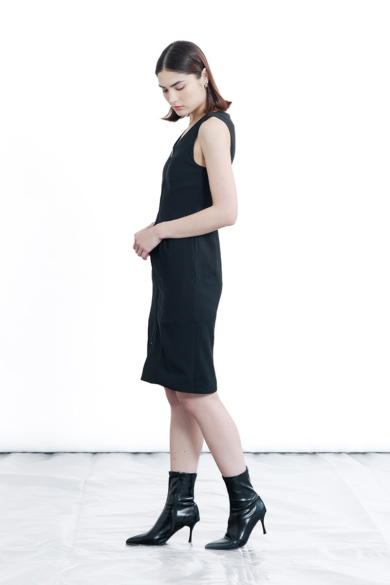 Zipper Fitted Dress In Black