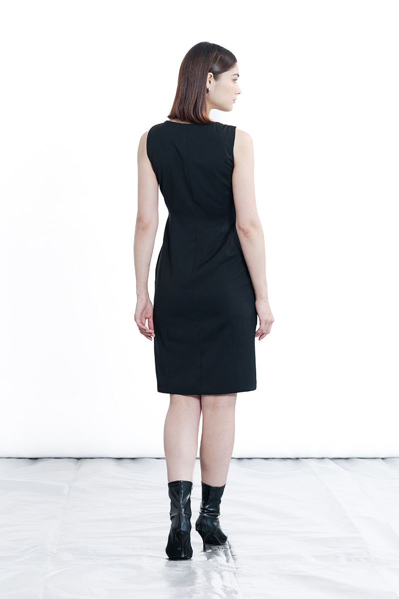 Zipper Fitted Dress In Black