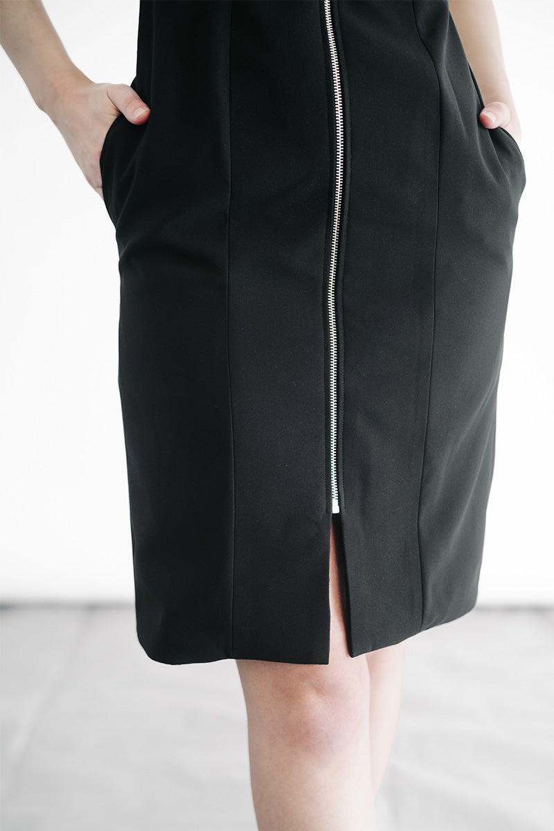 Zipper Fitted Dress In Black