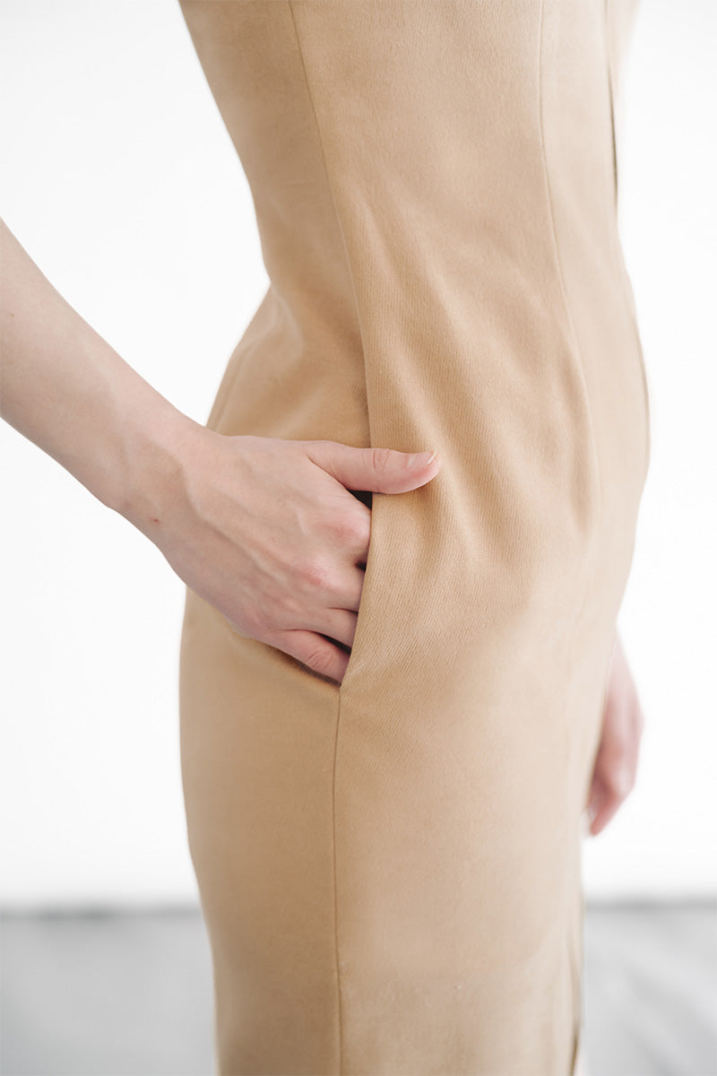 Zipper Fitted Dress In Camel