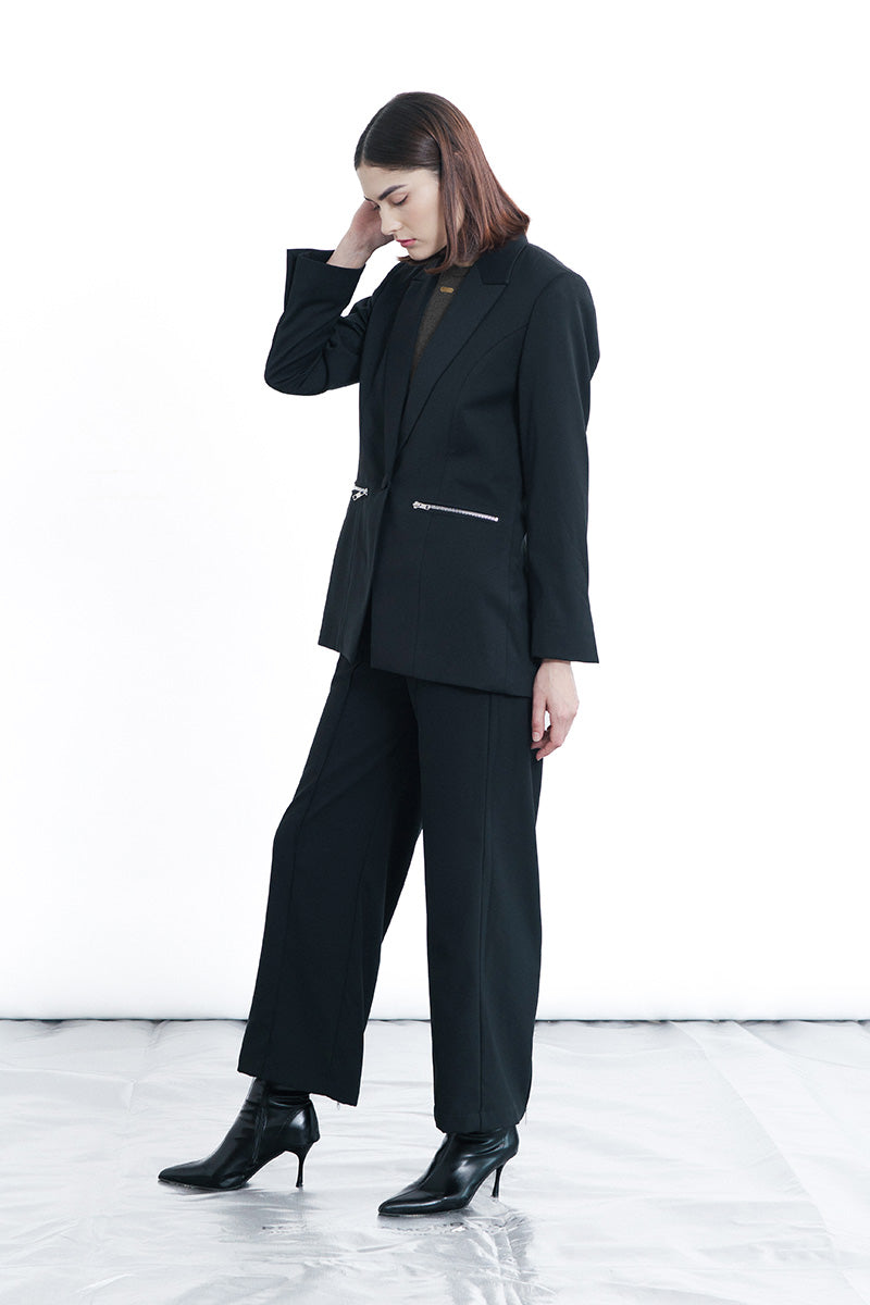 Zipper Oversized Blazer In Black