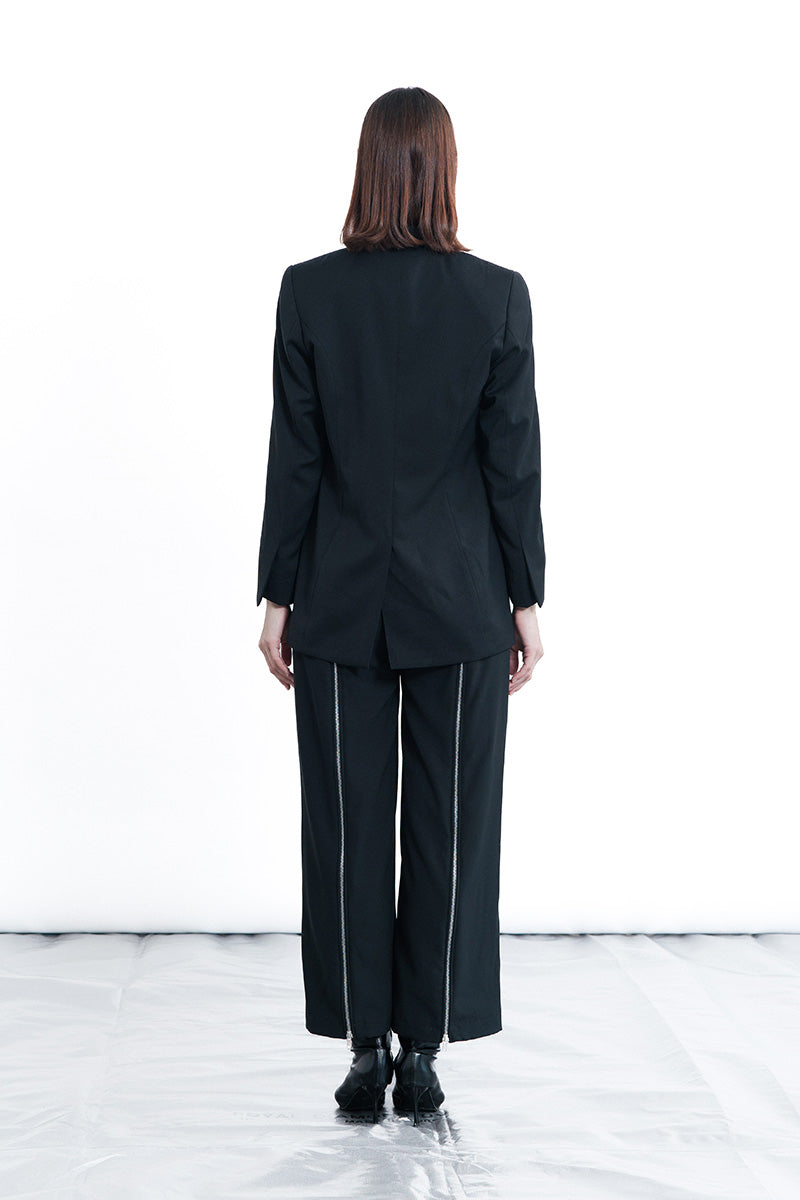 Zipper Oversized Blazer In Black