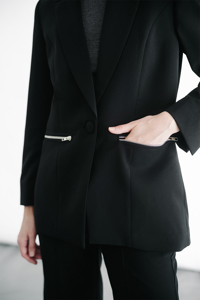 Zipper Oversized Blazer In Black