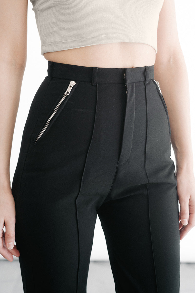 Zipper Slim Pants In Black