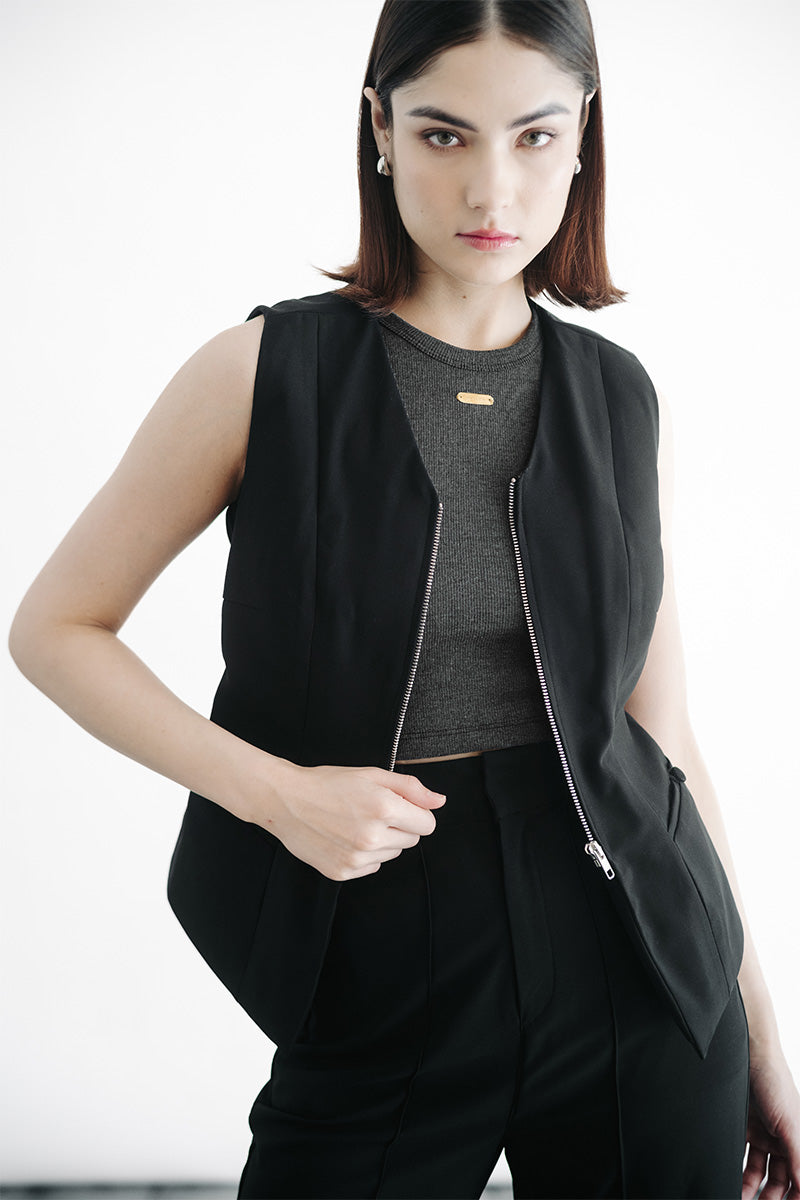 Zipper Vest In Black
