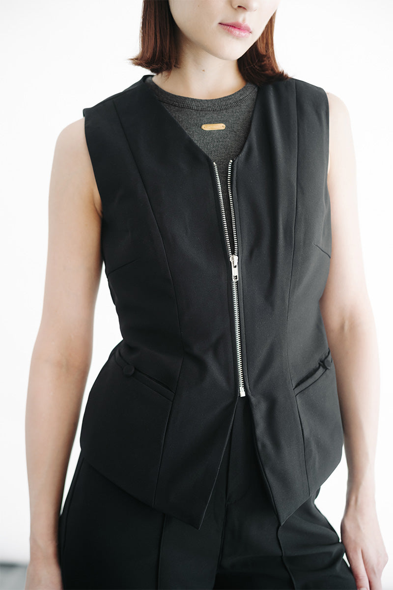 Zipper Vest In Black