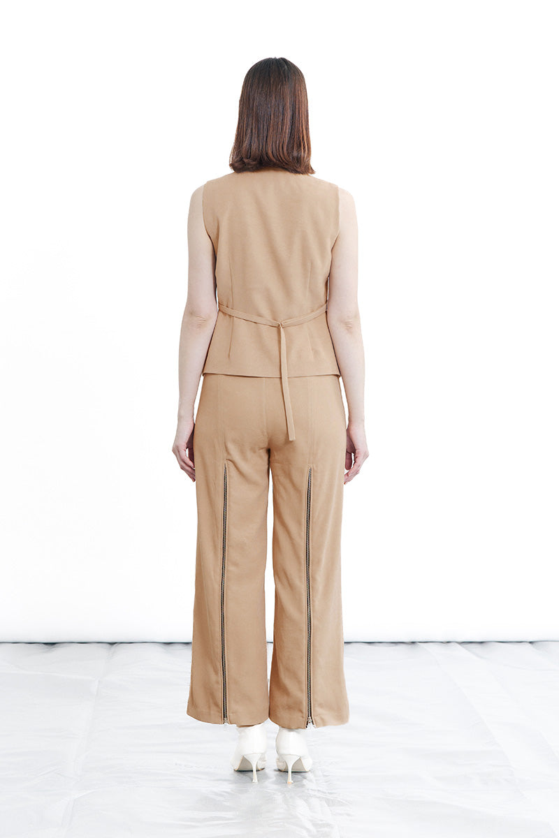 Zipper Vest In Camel