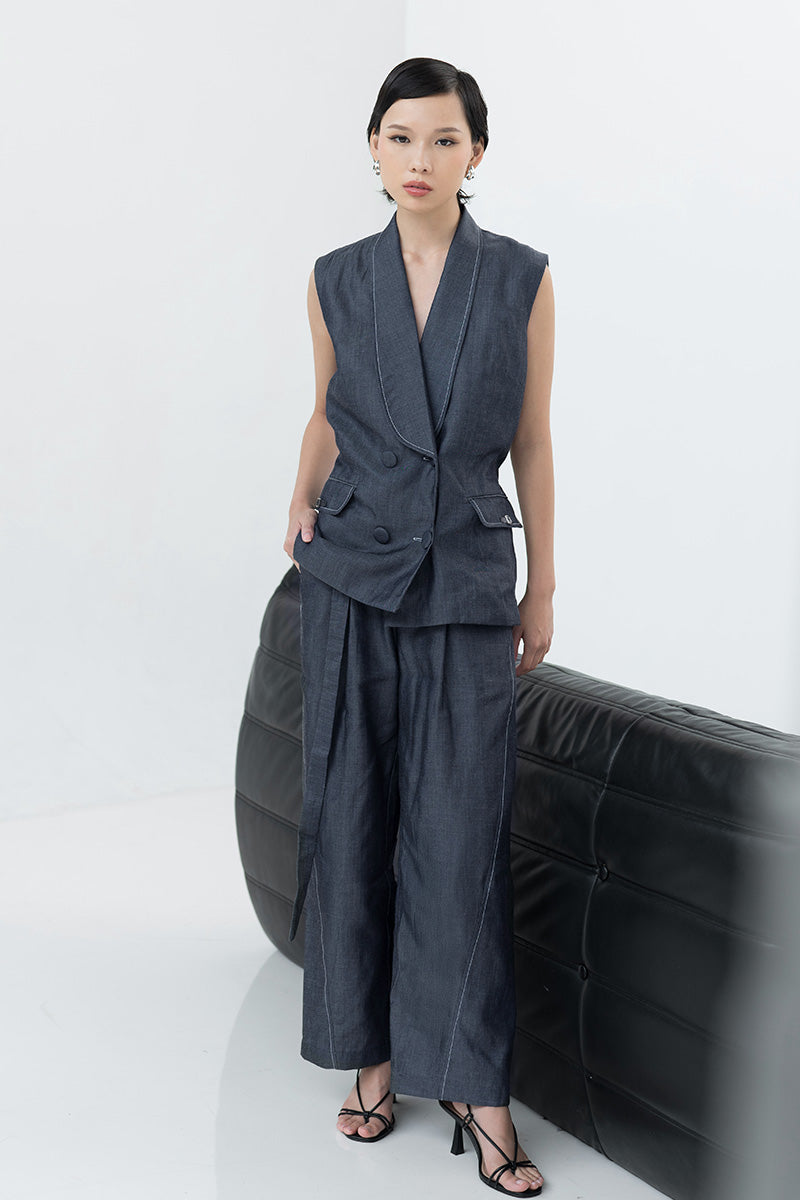 Buckle Straight Leg Denim Pants In Dark Indigo