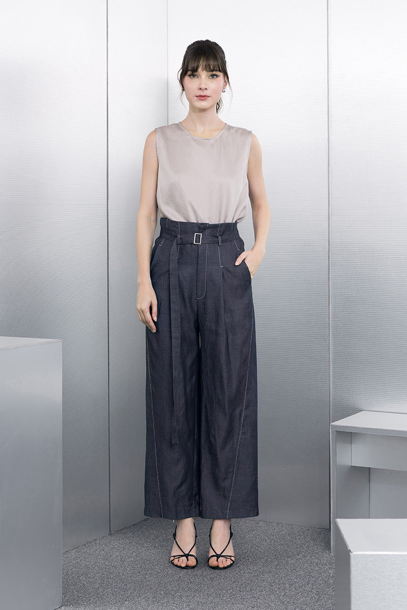 Buckle Straight Leg Denim Pants In Dark Indigo
