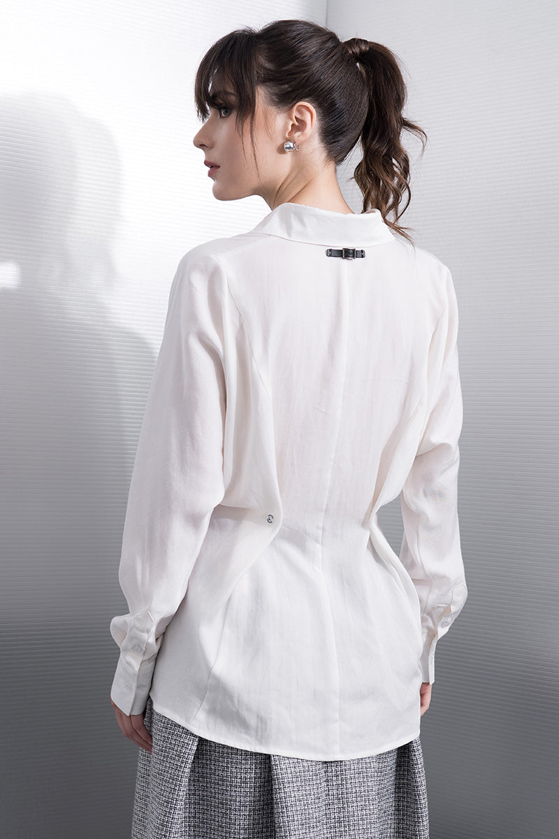 Cinched Waist Shirt In White