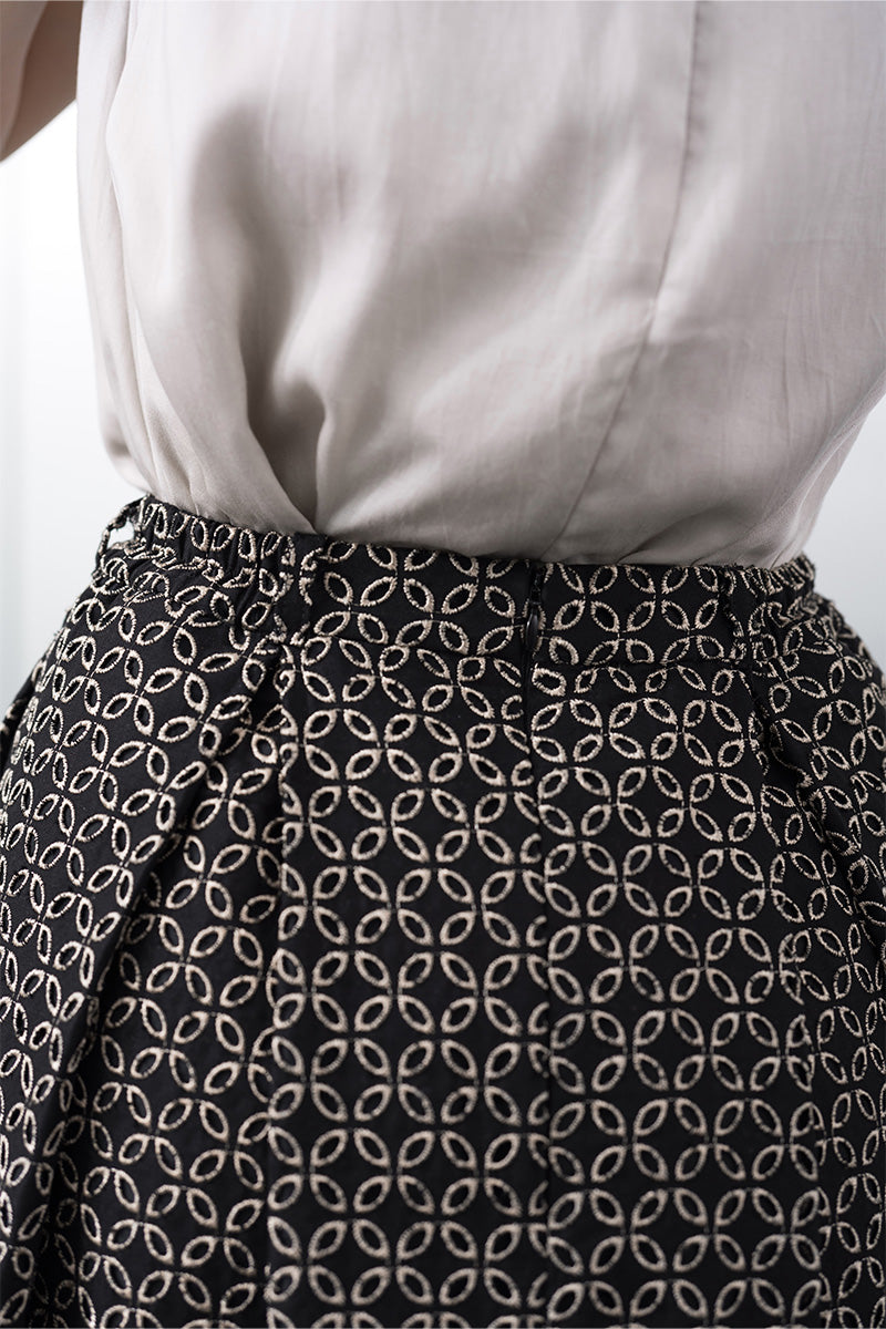Pleated Embroidered Midi Skirt In Black