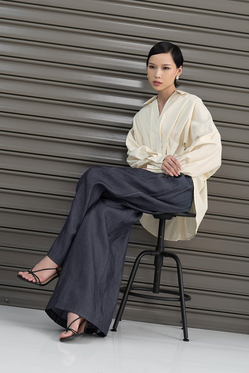 Wide Leg Denim Pants In Dark Indigo