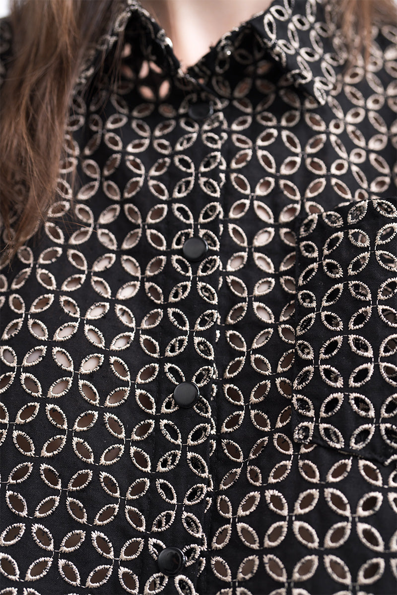 Embroidered Cropped Shirt In Black