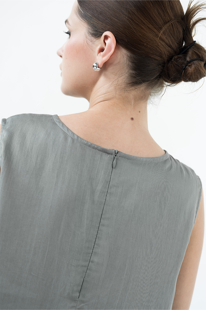 Sateen Sleeveless Top In Forest Sage