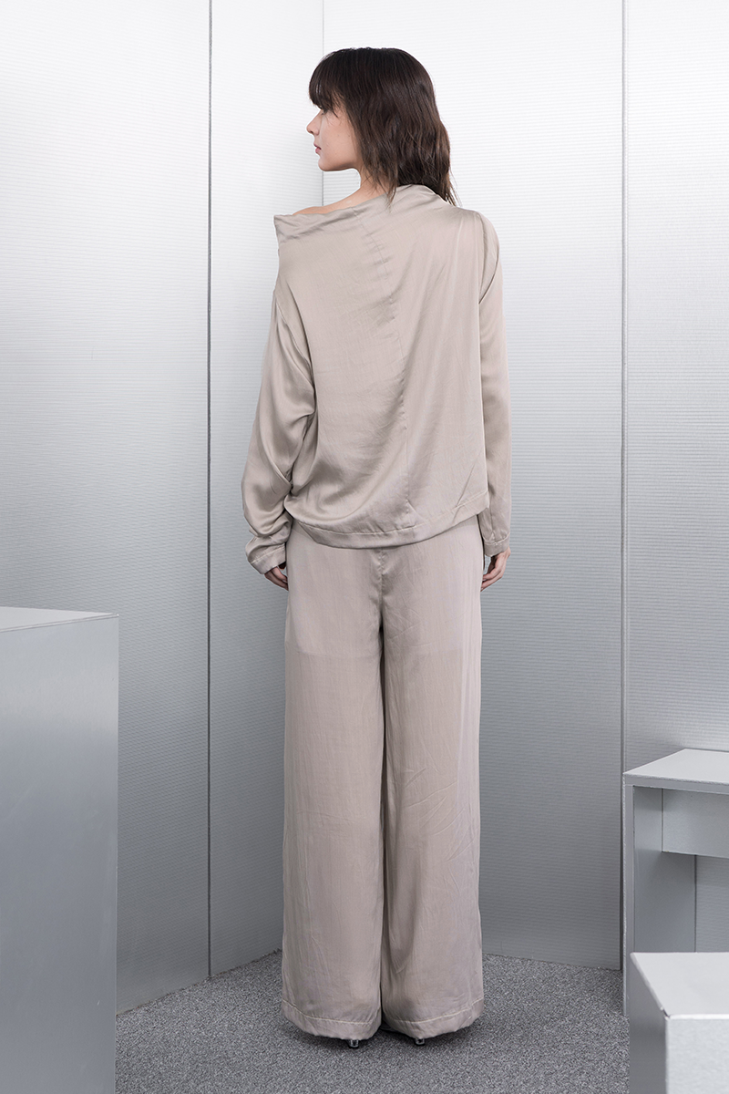 Sateen Off-Shoulder Top In Beige